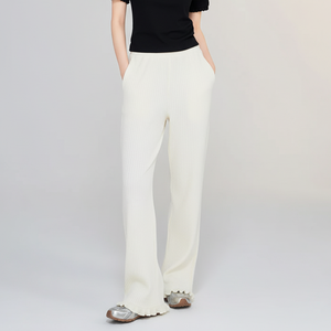 กางเกงเลานจ์เอวยางยืดลำลองสำหรับผู้หญิงกางเกงผ้านิ่มถักขากว้างแบบหลวมระบายอากาศเป็นมิตรกับสิ่งแวดล้อม - Product Image 1