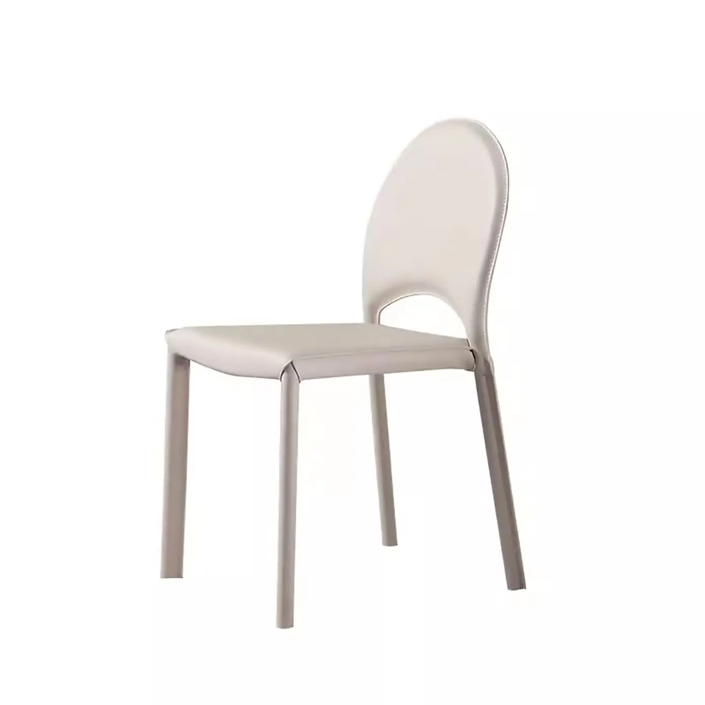 Kursi Kemah krem Perancis, dudukan kulit minimalis Italia sandaran rumah kecil meja makan sadel putih