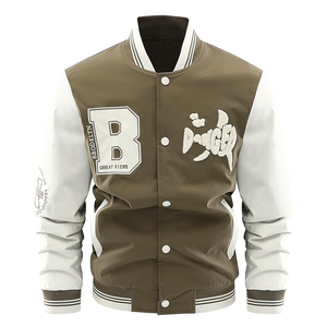 Chaqueta universitaria moderna ajustada para hombre en sarga ligera con acanalado en contraste Chaqueta universitaria de Estilo Vintage para hombre - Product Image 1