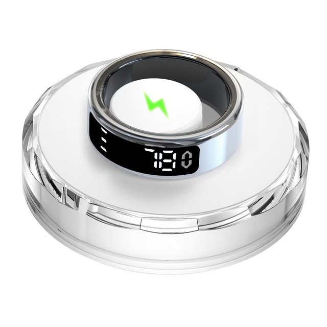 SY01 Smart Ring Display Touch Screen Stainless Steel Charging Base Page Turning Heart Rate Monitoring No Camera for IOS Android