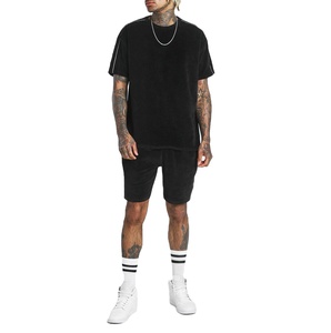 Lujo Hip Hop verano hombres más nuevo Street Wear Piping 3M pantalones cortos conjuntos Vintage Oversized Velour Shorts camiseta conjuntos para hombres - Product Image 1