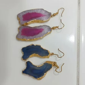 ต่างหูหินอาเกตสีชมพูขอบหยักแบบ Double Bails ต่างหูหินอาเกตดิบทำมือ ต่างหูหินอาเกตธรรมชาติทำมือ - Product Image 4