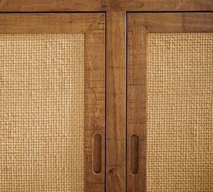 Aparador de madera de mango y ratán de primera calidad con puertas correderas, armario de almacenamiento espacioso, diseño elegante para decoración para sala de estar - Product Image 3