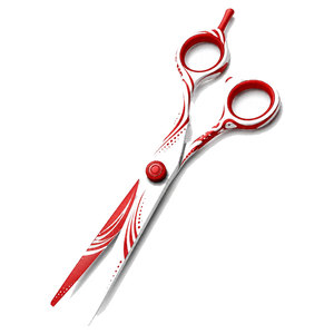 Ciseaux de coiffure professionnels, lame en acier inoxydable, design rouge et blanc, pour droitiers, usage en salon, poignée moyenne pliable - Product Image 4