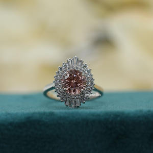 Pink Cut Lab Grown Diamond Double Halo Setting Trendy Personalizable Lujoso 18K Anillo de compromiso de oro sólido Mujeres IGI Certified - Product Image 1