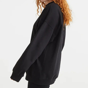 Wholesale Custom Logo Embroidery Printed Blank Oversized Cotton <b>Fleece</b> Solid Color <b>Black</b> Crewneck Breathable Sweatshirts Women - Product Image 3