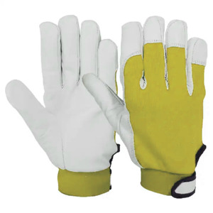 Guantes DE SEGURIDAD antivibración de 11 oz con certificado CE de cuero de grano de cabra suave de alta calidad, guantes de trabajo industriales con puños elásticos rojos - Product Image 5