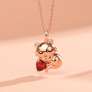 Jeulia Hug Me <b>Sweet</b> Sleeping Cat <b>Heart</b> Cut Sterling Silver Necklace with Garnet - Product Image 6