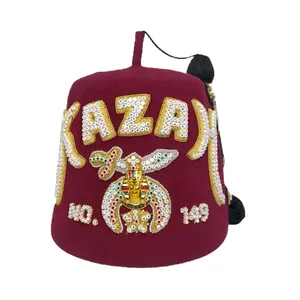 SHRINERS Maroc Jeweled Maroon Fez Tasseled Hat Maçonnic Regalia Chapeaux Casquettes brodées