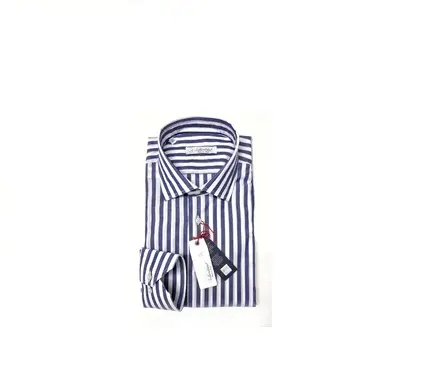 Camicie eleganti da Uomo classiche Made in Italy Uomo Stripe Navy 100% cotone/Camicia Uomo fasciato blu puro cotone