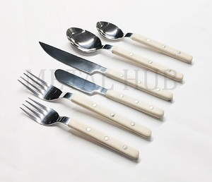 Luxury Stainless Steel and Resin Bistrot Cream <b>Flatware</b> <b>Set</b> of 6 with Shiny Silver Finish Premium Reusable Cutlery <b>Set</b> for Home - Product Image 3