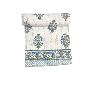 Wholesale Bedding Throw Gudari Quilts Indian Cotton Block Print Kantha Quilt Hand Stitched Handmade Cotton Quilt Queen Bedcover