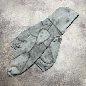 Sweat à capuche surdimensionné pour homme en molleton 100 % coton, de qualité supérieure, tendance, avec broderie et patchs effet vieilli, délavage acide, idéal pour l'hiver - Product Image 4