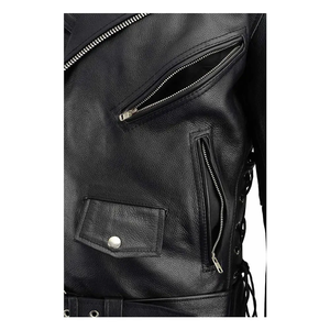 Chaqueta de moto Vintage de calidad superior para hombre, piel de bombardero de invierno con cuello redondo bordado, producto terminado - Product Image 2