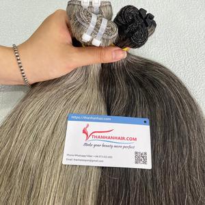Couleur grise vietnamienne naturelle droite de haute qualité prête à expédier cheveux trame à la machine de couleur gris foncé et clair - Product Image 6