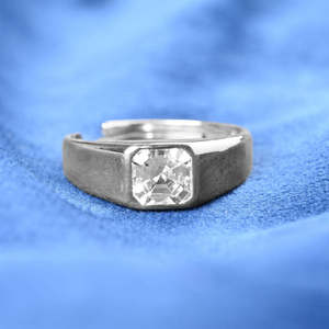 NOVAMART Fine Buy Premium 925 Sterling <b>Silver</b> <b>Rings</b> <b>Men</b> Asscher Cut Diamond for Zirconia Geometric Pattern Rhodium Plated Settin - Product Image 3