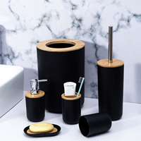 Ensemble de salle de bain européen avec couvercle en bambou, ensemble de 6 pièces, accessoires de salle de bain en plastique, brosse de toilette, poubelle pour hôtel et maison