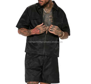 Best Quality Customized Nylon <b>Black</b> <b>Windbreaker</b> Shorts Set For Men Windproof 2 Piece Short Tracksuit Set - Product Image 1
