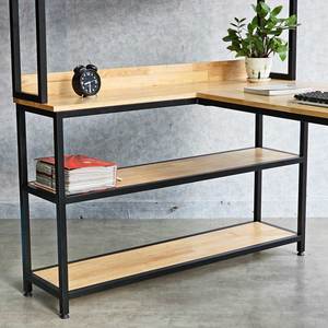 CD68030 Rubber Wood L-Shaped Corner <b>Desk</b> with Integrated Bookshelf CPU <b>Shelf</b> 160x120x150cm for Hotel Home Office Living Room - Product Image 4