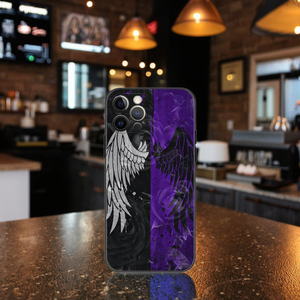 Elegante <span class=keywords><strong>Funda</strong></span> de TPU Suave con Alas de Ángel en Color Negro para iPhone 17 16 15 Pro Max 14 13 <span class=keywords><strong>12</strong></span> 11 - Product Image 1