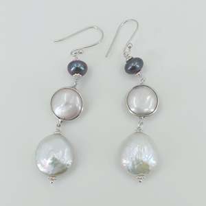 925 Sterling <b>Silver</b> Handmade Pearl <b>Dangle</b> <b>Earrings</b> Freshwater Black Coin Baroque <b>Earrings</b> for Party Gift Idea - Product Image 4