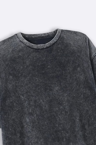 เสื้อยืดผู้ชายฟอกสีกรดผ้า100% 220กรัม, ผ้าฝ้ายสีดำเทาสไตล์ลำลอง - Product Image 6