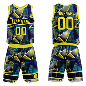 Ensemble de maillot et short de basketball unisexe respirant à motif de sublimation personnalisé, 100 % polyester, séchage rapide - Product Image 1