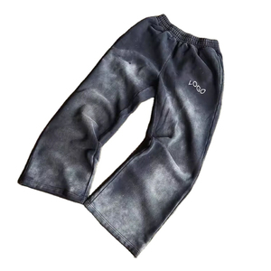 OEM 100% Pantalon uni lourd de haute qualité, jambe large, vintage, lavé à l'acide, délavé, en coton, pour hommes, pantalon de survêtement personnalisé. - Product Image 4