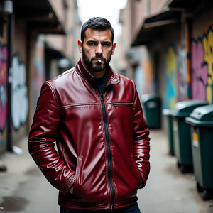 เสื้อแจ็กเก็ตหนังแท้สำหรับผู้ชาย, เสื้อแจ็กเก็ตขี่มอเตอร์ไซต์คอพับลงมีซิปสำหรับฤดูใบไม้ร่วงและฤดูหนาว - Product Image 6