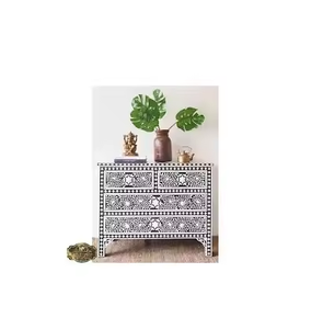 Elegante bandeja de muebles con incrustaciones de hueso, lujosa artesanía de acento de media luna - Product Image 3