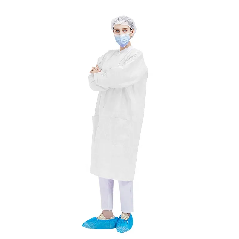 医療コートホット販売クイックドライラボコート制服青と白の色ポリエステル/ナイロン素材検査ローブ防水