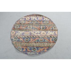 Alfombra Turca Vintage, Alfombra de 3,5x3,6 pies, Alfombra con Bordes Azules y Naranjas - Product Image 2