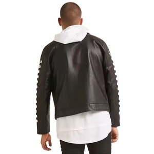 Veste en cuir bomber noire de haute qualité à prix de gros, veste en cuir zippée, streetwear pour hommes, vêtements décontractés CP-MLJ-14 - Product Image 2