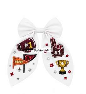 Elegant Hand Beaded Sports Cheer Hair Bow <b>Game</b> Day Team Spirit <b>Accessories</b> - Product Image 6