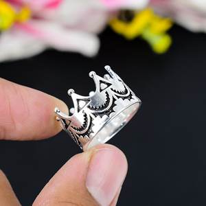 Princess Crown Boho Solid German Silver Hammered <b>Women</b> <b>Spinner</b> <b>Ring</b> Meditation Silver Crown <b>Spinner</b> <b>Rings</b> <b>for</b> Wedding and Party - Product Image 1
