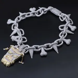 Venta al por mayor: Colgante Trippie Redd Iced con cadena de eslabones de latón, chapado en oro y plata, circonita cúbica, joyería hip hop, regalo para hombres B2B - Product Image 6