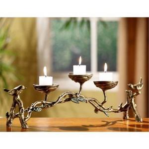 Porte-bougie en métal en forme d'oiseau, centre de table, candélabre à deux bras en bronze antique |   Bougeoir décoratif de luxe pour la décoration de la maison - Product Image 2