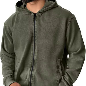Venta al por mayor OEM personalizado ácido lavado sudadera-Vintage Casual cremallera Streetwear pulóver para hombres 2025 - Product Image 1