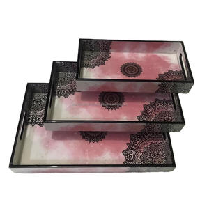 Plateau décoratif personnalisé en MDF émaillé Plateau pour petit-déjeuner en bois de café, thé et bambou Plateau de service en bois avec poignées - Product Image 1