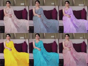 Nouveau Block Buster Bollywood Design Festival porter Georgette broderie Saree de travail et Blouse au prix de gros - Product Image 2