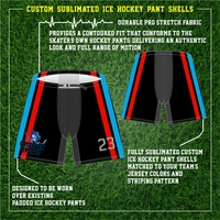 Maillots de hockey sur glace OEM sublimés, respirants, de haute qualité, écologiques, à séchage rapide, uniformes avec logo personnalisé, 100 % polyester, pantalon à lacets