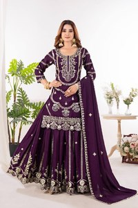 Nouvelle tenue de fête indienne et pakistanaise de créateur, haut Sharara Plazzo Dupatta - élégante et élégante, réversible, tenue de fête de mariage moderne - Product Image 2