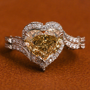 Luxurious Lab Grown Diamond Yellow <b>Heart</b> <b>Shape</b> Cut Ring 18KT Solid Gold Plating Engagement Ring Girls Birthday Gift Ring - Product Image 1