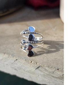 Bague coeur multiple en argent sterling 925 réglable empilable à la main romantique délicate bague Boho cadeau pour elle - Product Image 4