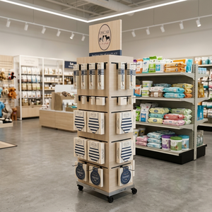 Expositor de Madera Personalizado para Artículos para Mascotas, Expositor Giratorio para Correas y Collares de Perro con Ruedas con Freno para Tiendas Minoristas de Mascotas - Product Image 2