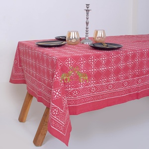 Nappe en coton indien faite à la main avec impression Dabu, taille personnalisée, motif floral lavable, idéale pour mariages, fêtes et hôtels - Product Image 2