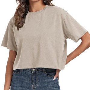 Camisetas recortadas para mujer, corte holgado, Media caída, hombro, manga corta, cuello redondo, cómodo Top corto suelto, camiseta para adolescentes, camisetas de entrenamiento de gran tamaño - Product Image 5