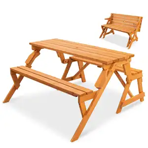 全天候折叠花园家具套装露台长凳野餐桌户外家具木质批发二合一现代
