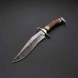 Cuchillo de Caza y Camping de Acero de Damasco Hecho a Mano, Mango de Hueso, Borde Parcialmente Dentado, Diseño Compacto y Ligero, 3 Años de Garantía - Product Image 2