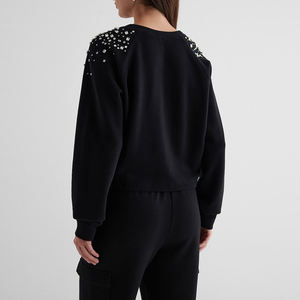 Polaire coton strass col rond sweat femmes pull doux respirant chaud surdimensionné Streetwear mode broderie Patch - Product Image 5